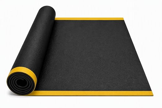 Guardian 24040601BY Soft Step Anti-Fatigue Floor Mat, Vinyl, 4'x 6', Black with Yellow Stripe