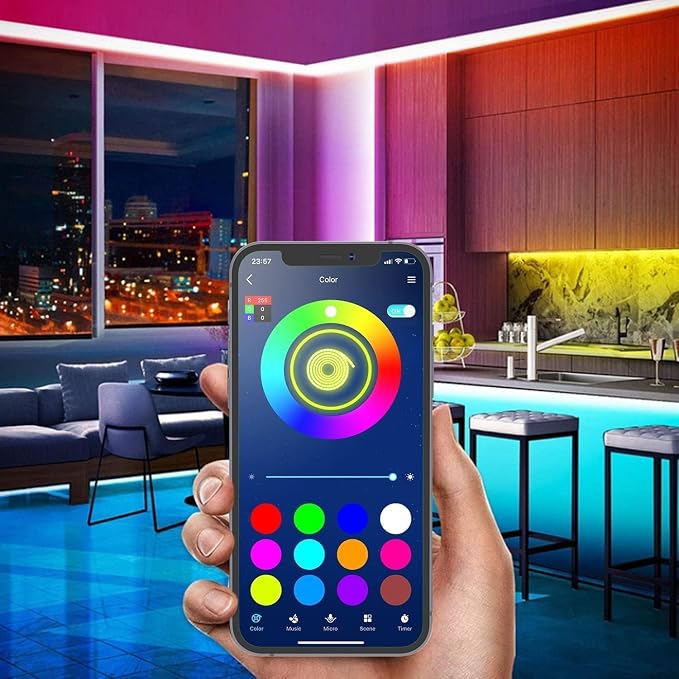 Tenmiro 50ft Led Strip Lights, Smart Led Lights Strip Music Sync Color Changing Lights App Control and 23keys Remote, Led Lights for Bedroom Party Home Decoration