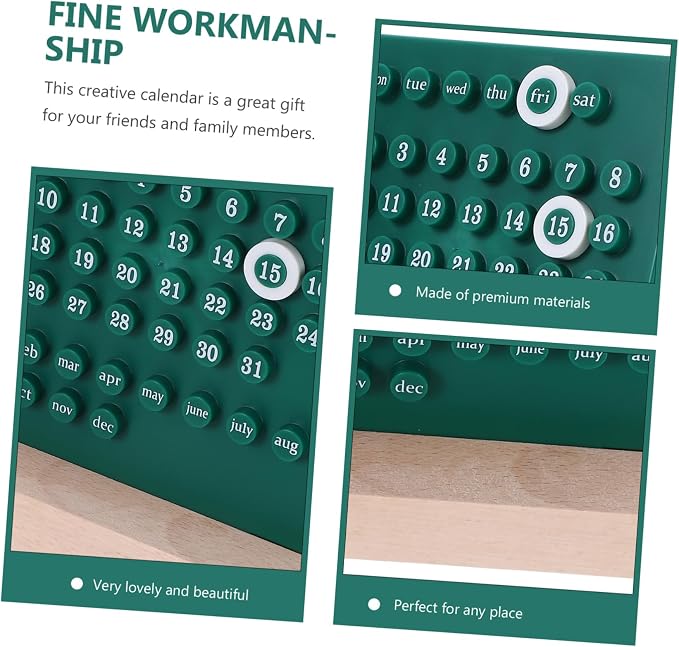 Kawaii Perpetual Desk Calendar with Date Display Cute Acrylic Home Office Decoration Manual Flip Calendar for Teachers and Classroom Decor Green