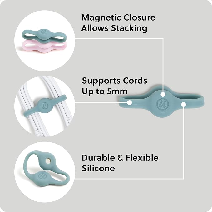 U Brands Tech Classics Magnetic Silicone Cord Wraps 6 Pack, Assorted Colors Cable Management Organizer, Silicone Cable Ties for Desk, Office, and Travel