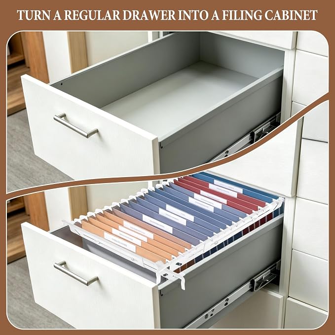 4 Pack Adjustable File Cabinet Rails, Metal Hanging File Folder Frame Cabinet Dividers Suitable for Cabinets with Drawer Thickness Less Than 0.71 Inches