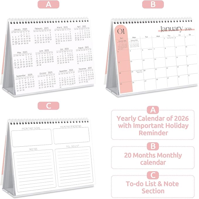 SKYDUE Desk Calendar 2026-2027, Apr. 2026 to Dec. 2027, 21 Months Small Desk Calendar with Planner Stickers, 10" x 8" Desktop Calendar Planner, Minimalist