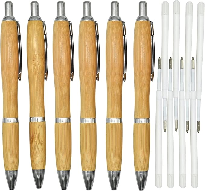 10 PCS Natural Bamboo Reed Pens Wood Retractable Pen 1.0mm With 12 PCS Refills Black Ink Ballpoint Pens For School Office Home Christmas Birthday
