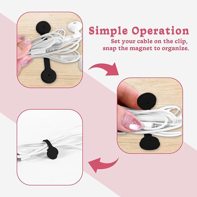 Viaky Magnetic Cable Ties 6-Pack,Silicone Cord Ties Cable Clips,Black | Magnetic Cord Organizers for Wires, USB Cables, Earphones,Reusable Twist Ties Wire Organizer for Home,Office,Kitchen,School