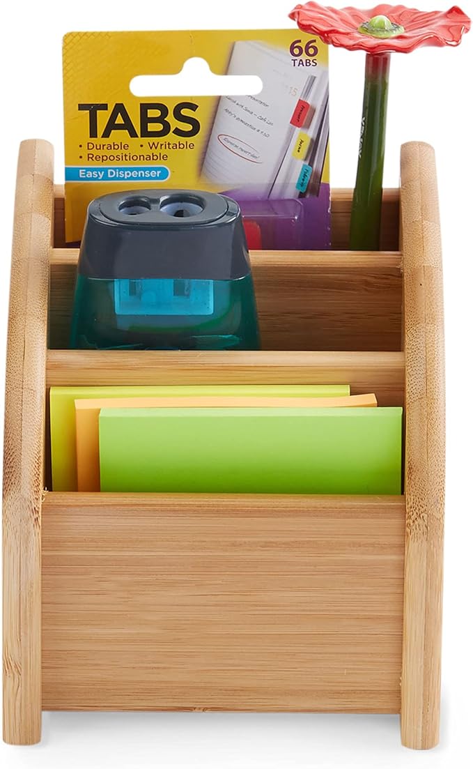 Bookaholic Desk Organizer 3 Tier Bamboo Mini Desk Storage for Office Supplies, Toiletries, Crafts, Great for Desk, Vanity, Tabletop in Home or Office Makeup Organizer