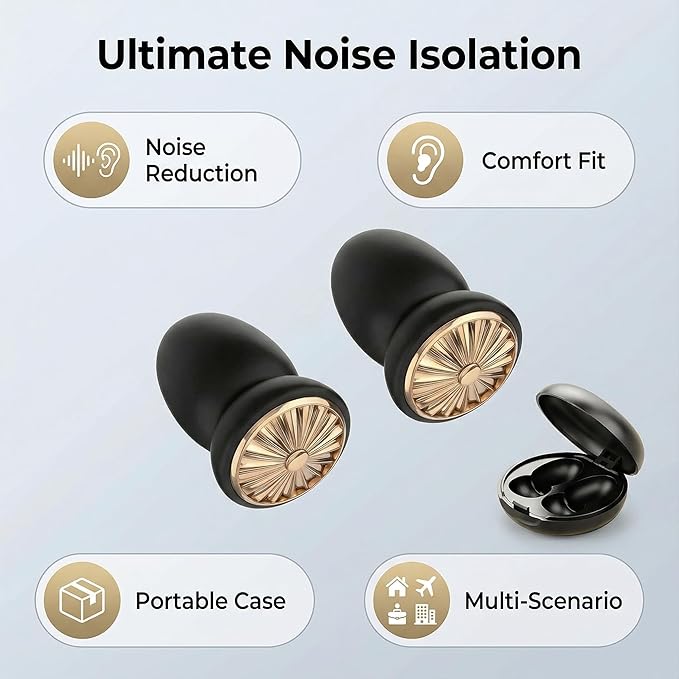 2026 airbag Type Noise reducing Silicone earplugs, Reusable earplugs for Sleep Noise Reduction, Music Concerts, Motorcycles, Travel and Hearing Protection 48dB -8 XS/S/M/L earplugs (Black Gold)
