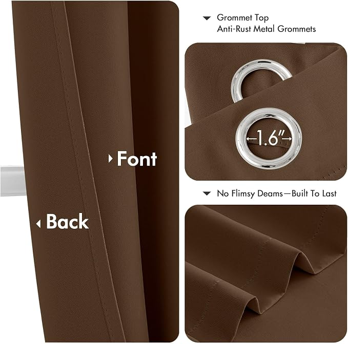 MIULEE Blackout Curtains for Bedroom Living Room 2 Panels, Thermal Insulated Room Darkening Drapes Grommet Noise Reducing Light Blocking Window Treatments 72 Inches Long 40x72 Inch Brown