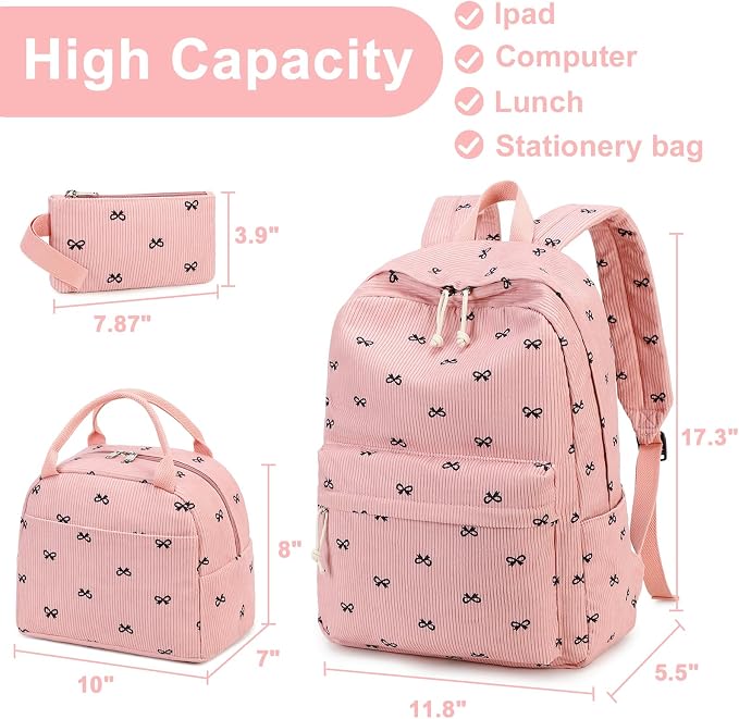 LEDAOU Kids Backpack for Girls Backpacks with Lunch Box, Lightweight Bookbag Set Elementary Middle School Back pack for 8-14