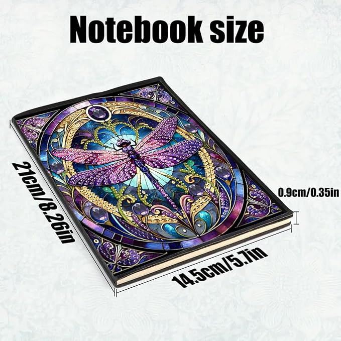 FRANDEK Pearl Painting Notebook Kit, Purple Dragonfly A5 DIY Journal with 50 Blank Pages, Diamond Gem Art Cover with Waterproof Canvas, Beginner Craft Set with Full Tools for Adults
