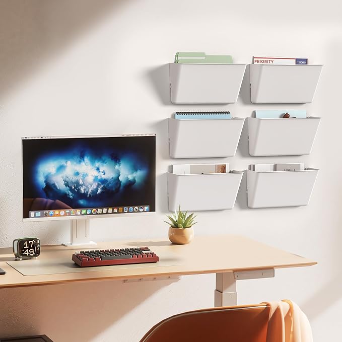 Gawerk Clear Acrylic Single Pocket, Plastic Hanging Wall Mount File Holder for Office Home (White, 8 Pack)