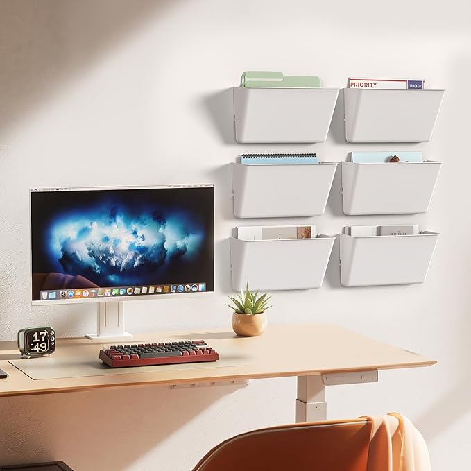 Gawerk Clear Acrylic Single Pocket, Plastic Hanging Wall Mount File Holder for Office Home (White, 2 Pack)
