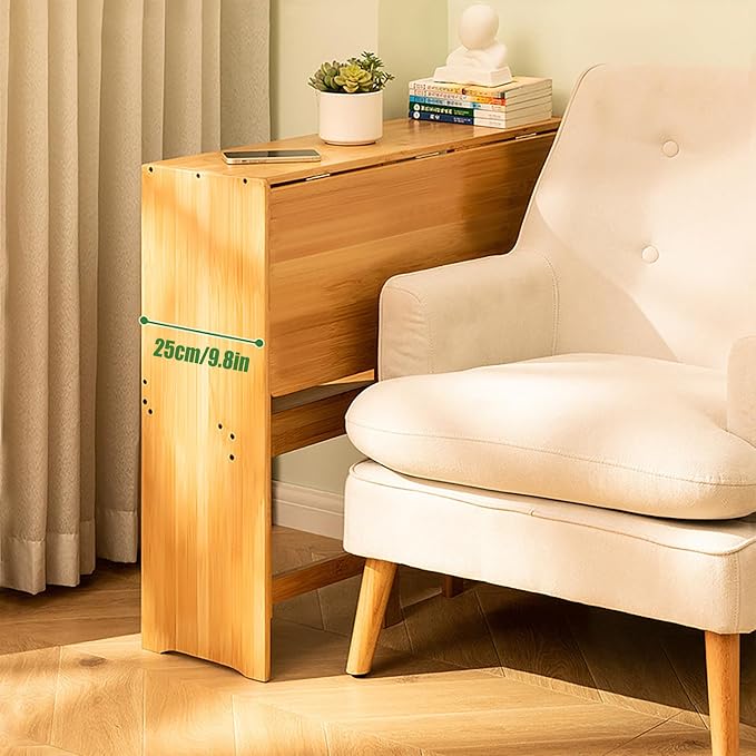 Folding Desk for Small Space, Computer Desk with Bookshelf Multifunctional Bamboo Rectangular Dining Table Work Desk, Writing Desk for Student Office, 40.5" W x 29.9" H (Wood Color)