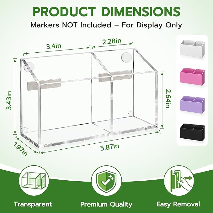 MR.MATE Magnetic Pen Holder, Acrylic Magnetic Dry Erase Marker Holder for Whiteboard, Non-Slip Pencil Cup Holders for Fridge, Magnet Locker Organizer for Office Classroom Desk (Clear)