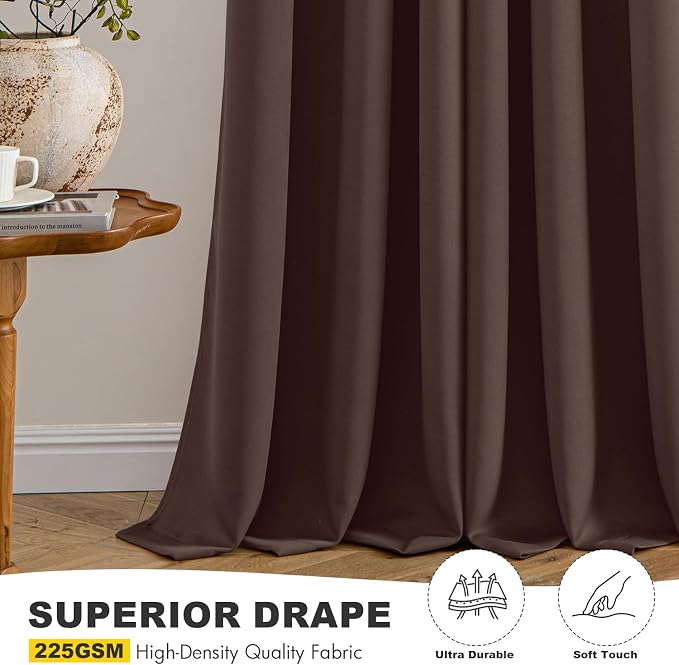 MIULEE Blackout Curtains for Bedroom Living Room 2 Panels, Thermal Insulated Room Darkening Drapes Grommet Noise Reducing Light Blocking Window Treatments 63 Inches Long 40x63 Inch Dark Brown