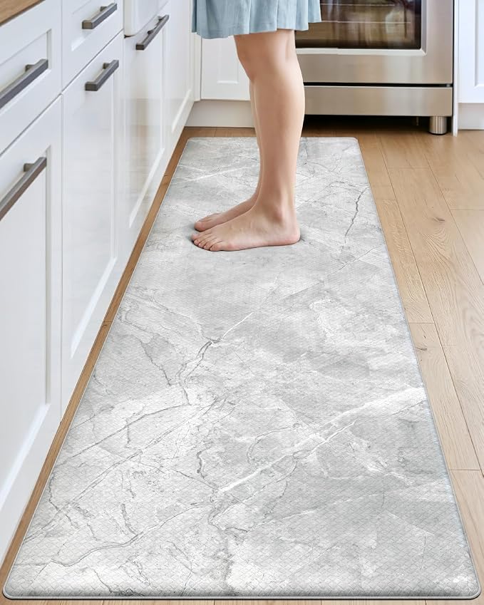 DEXI Kitchen Floor Mats Cushioned Anti Fatigue, 23x107 Light Grey Marble | Runner Rug Wide Standing Comfort, Waterproof Oil-proof, Memory Foam Padded for Front Sink Laundry