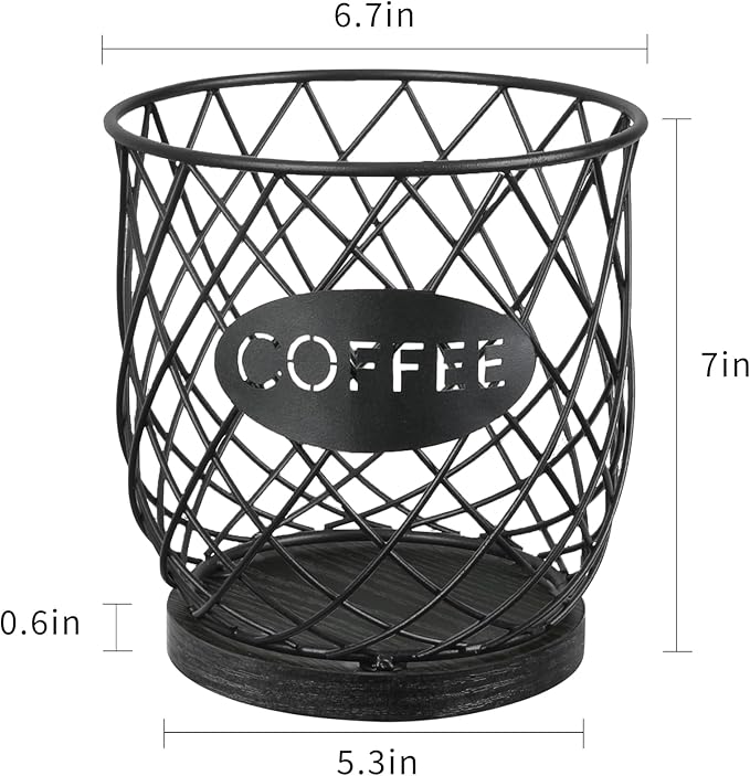 YINMIT K Cup Holder Organizer, Sturdy Coffee Pod Holder Organizer, 35 Kcup Large Capacity Storage Basket for Kitchen Counter and Office Desktop (Black-Circular)