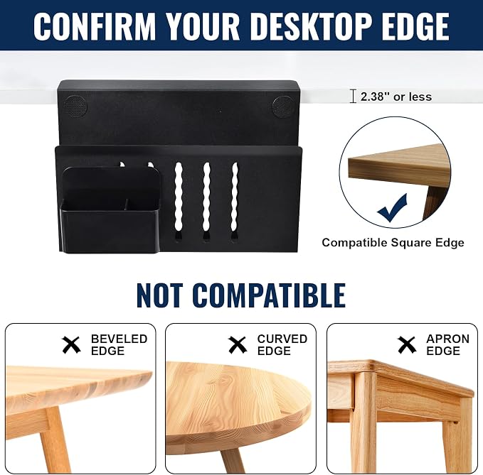 Desk Side Storage Organizer, Under Desk Laptop Holder with Magnetic Pen Holder, No Drill Hanging Desk Caddy for Office & Home, Clamp On Desk Shelf for Tablet, Files, Accessories (Black)