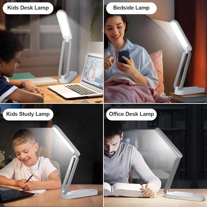 Giryuhd LED Desk Lamp for Office Home & Battery Operated Lamp Rechargeable Lamp Foldable & Portable Light, LED Desk Light Strip, 3 Brightness Dimmable Small Desk Lamp Wireless Reading Lamp (White)