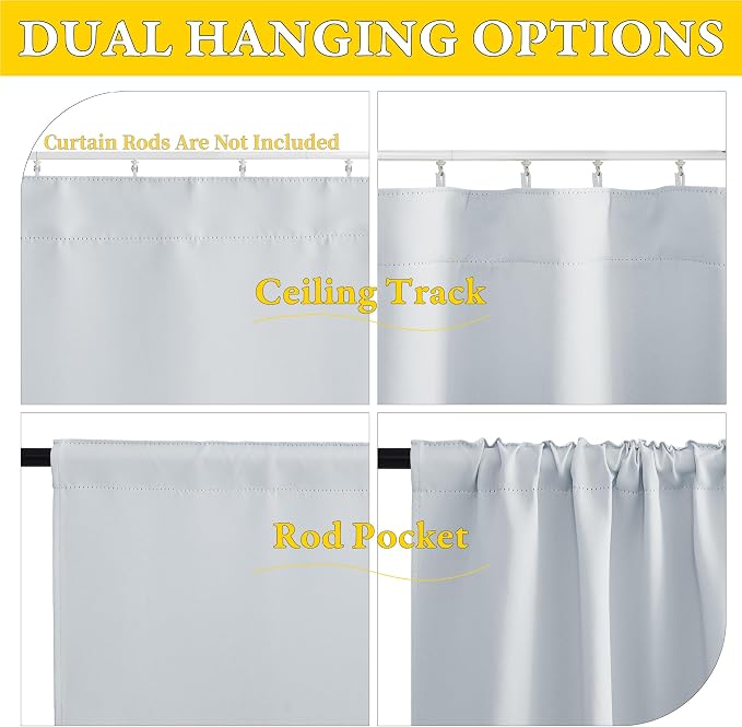 NICETOWN 1 Panel Room Darkening French Door Curtain, Thermal Insulated Front Glass Door Doorway Privacy Sidelight Rod Pocket and Ceiling Track Curtain for Kitchen, 36" x 72", Greyish White