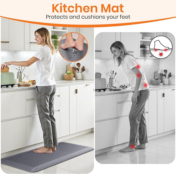 4/5 Inch Extra Thick Kitchen Mats for Floor,Non Slip Anti Fatigue Kitchen Rugs,Waterproof Stain Resistant Sink Mat,Cushioned Standing and Comfort Mats for Office (17"x39" Grey)