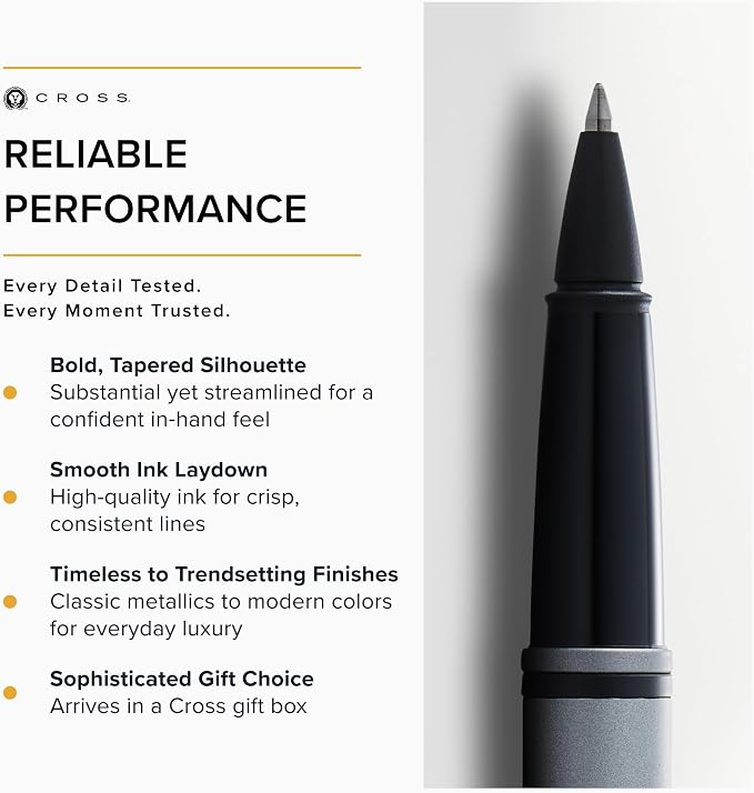 Cross Calais Refillable Rollerball Pen Presented in a Luxury Gift Box - Medium Point, Black Ink, Matte Gray & Black