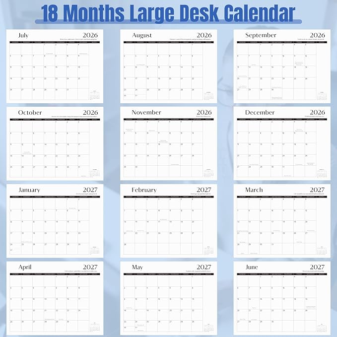 Gannyfer Desk Calendar 2026-2027 with Desktop Mat, Simplified Large 22" x 17" Desktop Pad Calendar, 18 Month Desk Calendar 2026, Use July 2026 to Dec 2027, Office Supplies Perfect for Home School and Office - Black