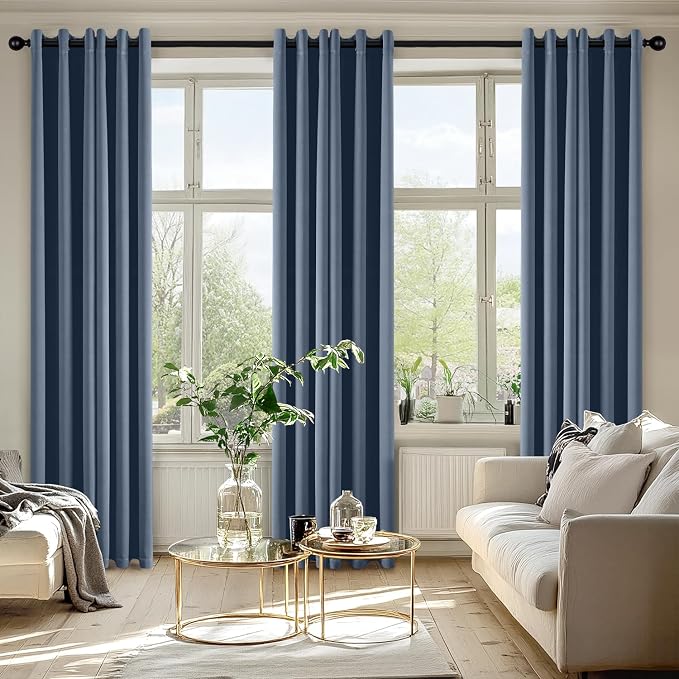 MIULEE Blackout Curtains for Bedroom Living Room 2 Panels, Thermal Insulated Room Darkening Drapes Grommet Noise Reducing Light Blocking Window Treatments 72 Inches Long 34x72 Inch Stone Blue