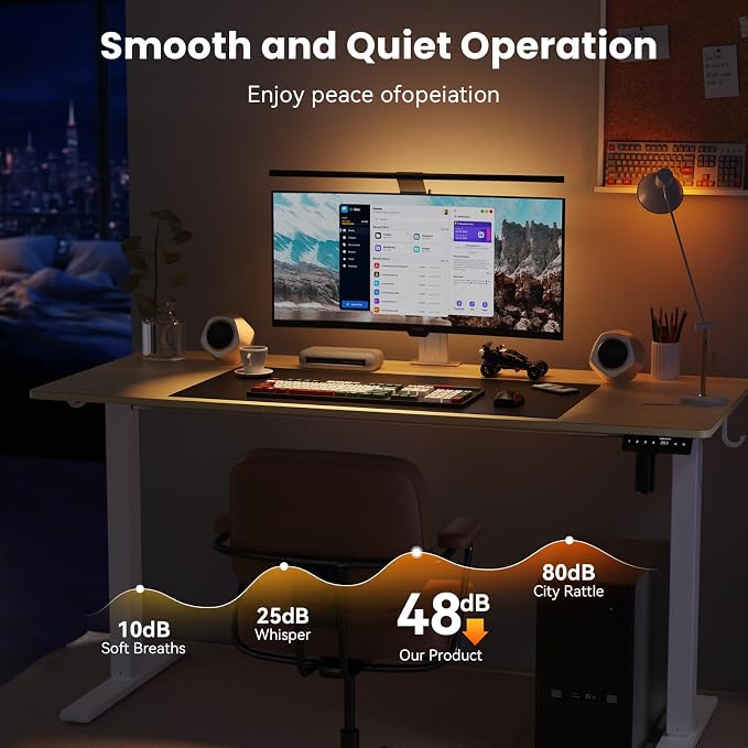 WALKINGDESK 55x24 Inches Height Adjustable Electric Standing Desk with 2 Hooks for Home Office, Ergonomic Sit Stand up Desk with Splice Board, Oak
