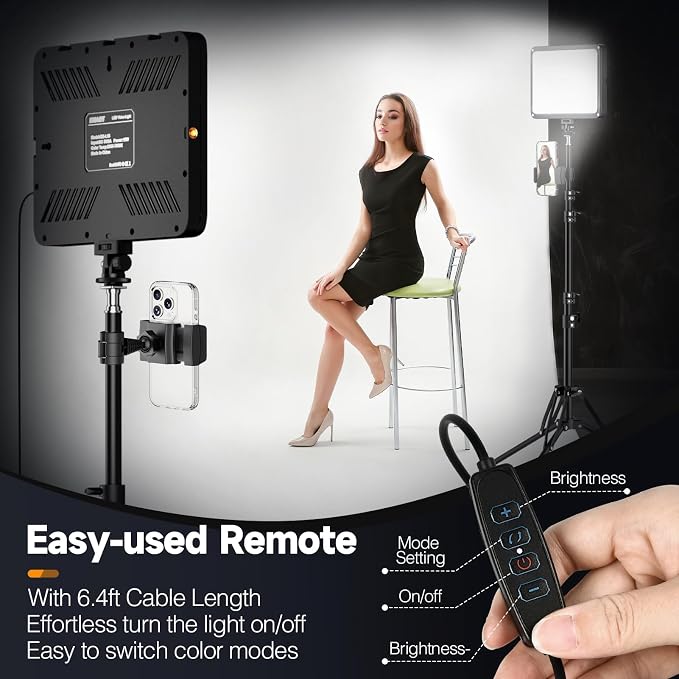EMART LED Video Light Kit with Phone Holder & Barndoor, 2800-7000K Dimmable Studio Lights for Video Recording, 73'' Height for Live Streaming, YouTube, Vlog, Photography, Content, Podcast, 2-Pack