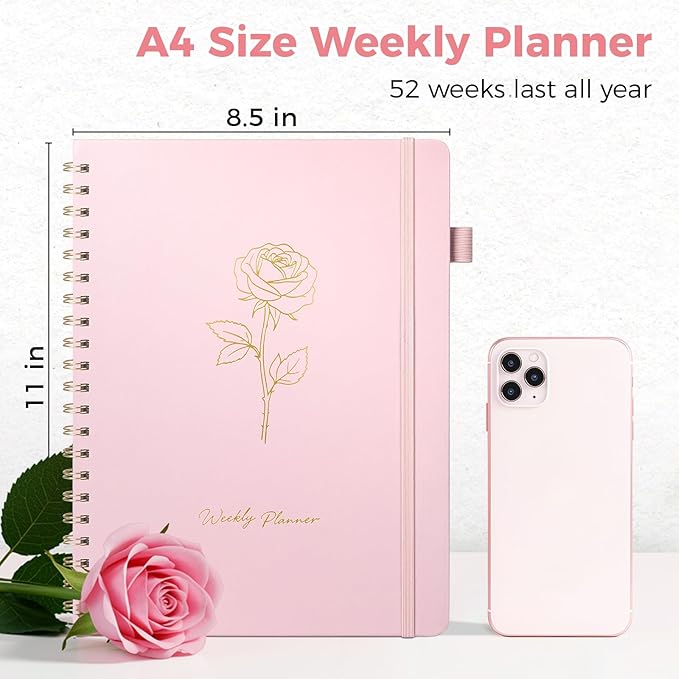 Oucaru Undated Weekly Planner, 8.5"x11", A4 Size To Do List Notebook with Goal & Habit Tracker Organizer, 52 Weekly Planner Notebook with Spiral Binding for Office Home School Supplies