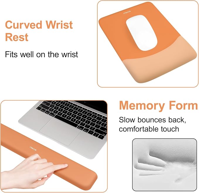 MOSISO Wrist Rest Support for Mouse Pad&Keyboard Set, Rectangular Ergonomic Mousepad Non-Slip Base Home/Office Pain Relief&Easy Typing Pad with Neoprene Cloth&Raised Silicone Lining, Cosmic Orange