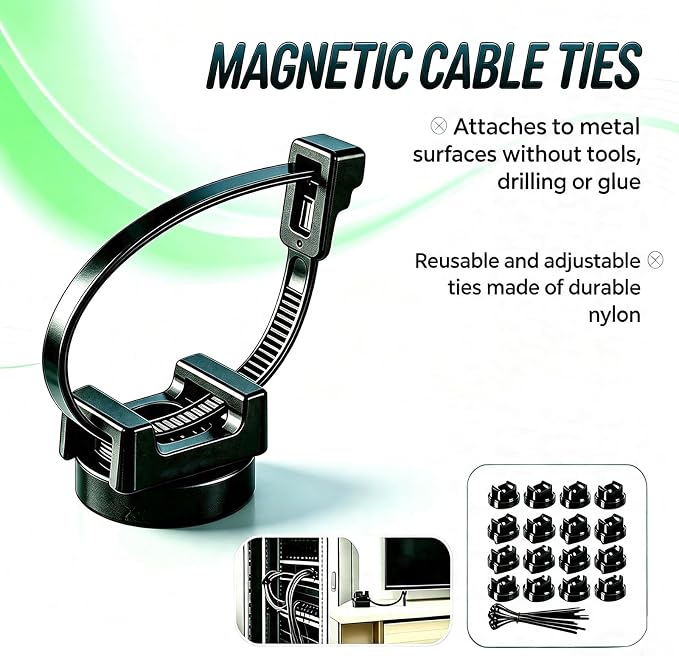 20 Pcs zbab1 Magnetic Zip Tie Mount Base, 35LBS Strong Magnetic Wire Holder & Cable Clips,Magnetic cable management for cars, offices, homes, and boats Diameter 25mm