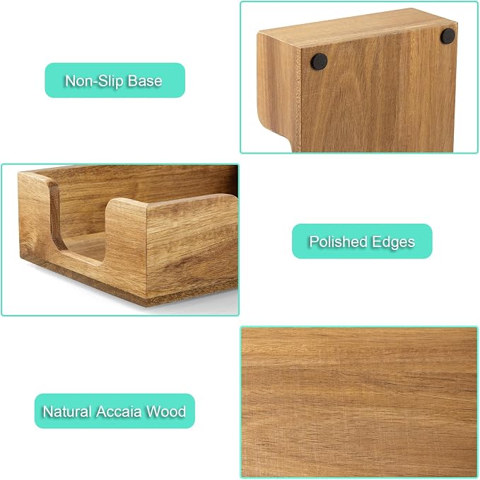 Bivvclaz Acacia Wood Sticky Note Holder, 4 x 6 Inch Notepad Holder Dispenser with Dual Openings, Self Stick Note Pad Holder, Memo Pad Holder Dispenser Organizer for School Office Desk Supplies
