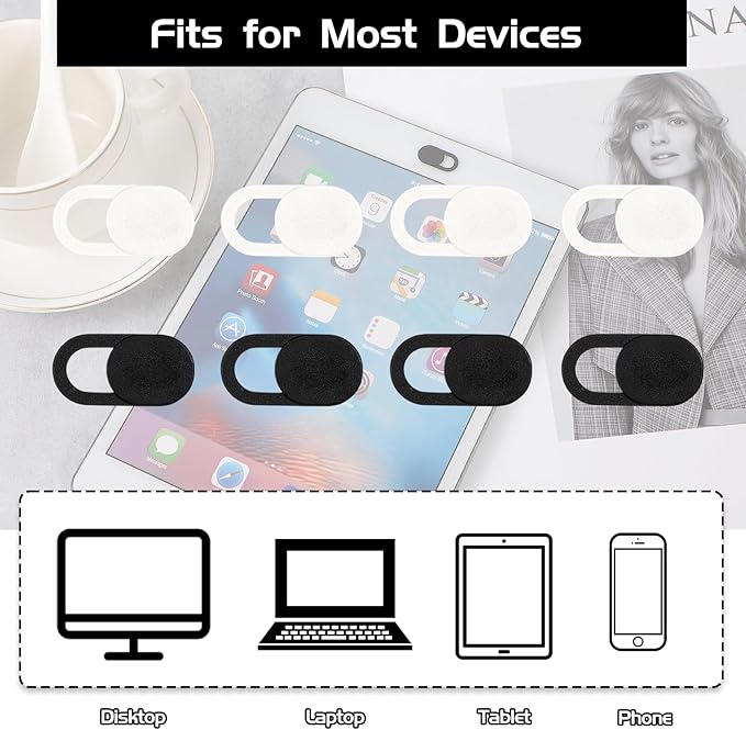 50PCS Webcam Cover Slide, 0.023 Inch Ultra-Thin Universal Web Camera Cover for Laptop, Computer, Phone–Secure Privacy with Smooth-Sliding Camera Cover(Black+White)