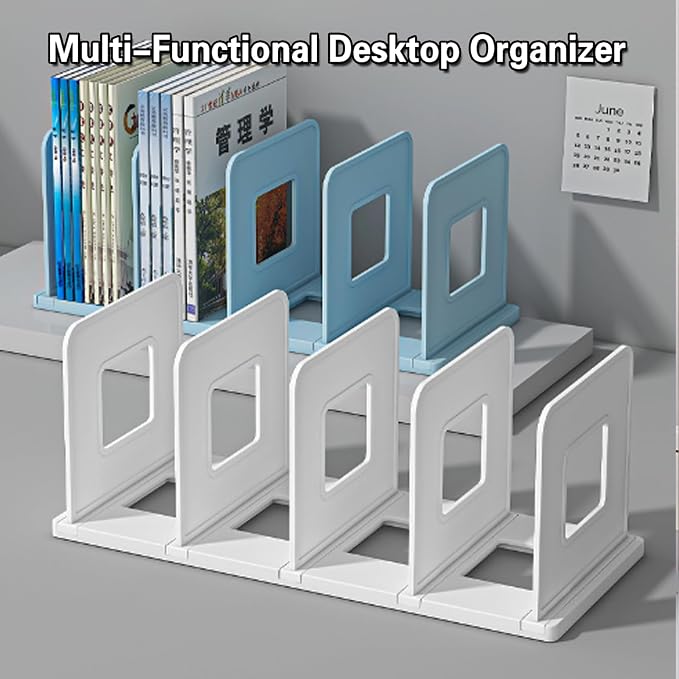 Lemical 4-Section Vertical Desk Organizer, Detachable Desktop File Sorter, Document & Magazine Holder for Office, Home, School & Dorm (White)