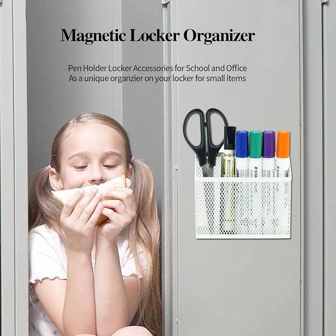 Neudeco Magnetic Pencil Holder,Magnetic Dry Erase Marker Holder for whiteboard, Magnetic Storage Basket for Refrigerator, Pack 2 (white)