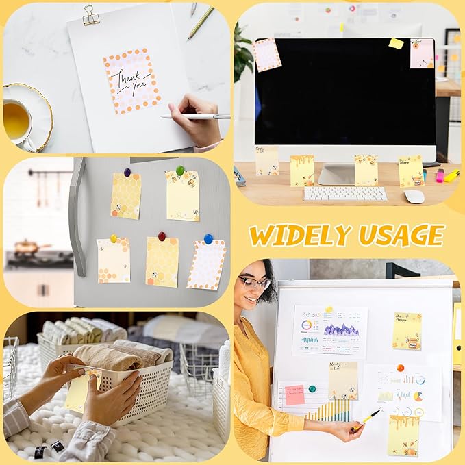12 Pieces Bee Sticky Notes Bee Notepads Gifts 3x4 Inch Adhesive Honey Memo Notes for Women to Do List for Memo Reminder List for Office Home Supplies Teachers Gift