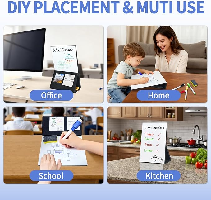 BXI Felt Small Desktop Whiteboard Combo- 8 x 9.5 Inches Double-Sided Magnetic Dry Erase Board, Portable Reusable Desk Notepad with Stand, Versatile Writing Sticky Note Board for Office Home School