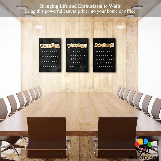 Office Wall Art - 3 Panel Motivational Canvas With Inspirational Quotes for Home Office, Positive Entrepreneur Words Poster Frame for Company Decor 20"x30"x3Pcs