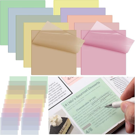 Jetec 500 Sheets Transparent Sticky Notes Bulk 3x3 Pastel See Through Sticky Notes Clear Books Annotation Tabs Self Adhesive Waterproof Translucent Memo Pad for Office Bible(Mixed Color,Vintage)