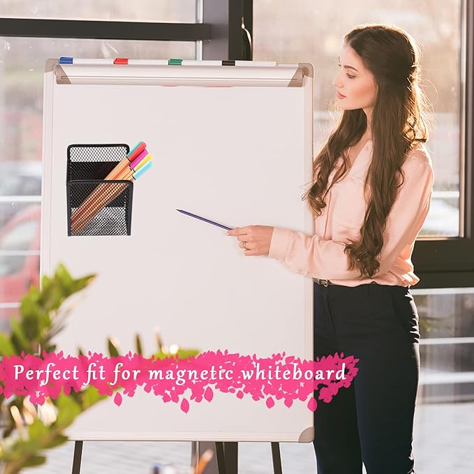 Magnetic Pencil Holder - Extra Strong Magnets Mesh Marker Holder Perfect for Whiteboard, Refrigerator and Locker Accessories (1 Baskets, Black)