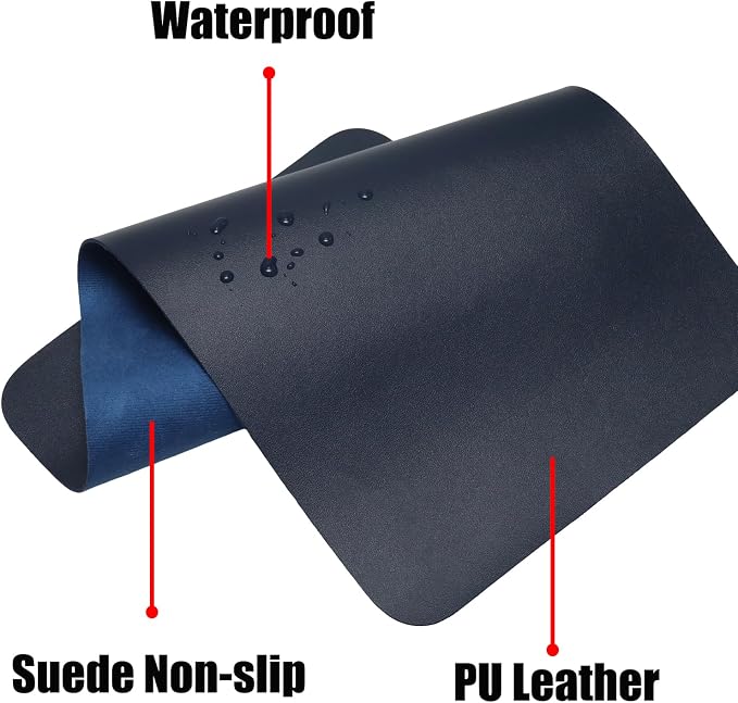 PU Leather Keyboard Mouse Pad 12x24 Inch Non-Slip Desk Protector Mat for Vanity Makeup Laptop, Dark Blue