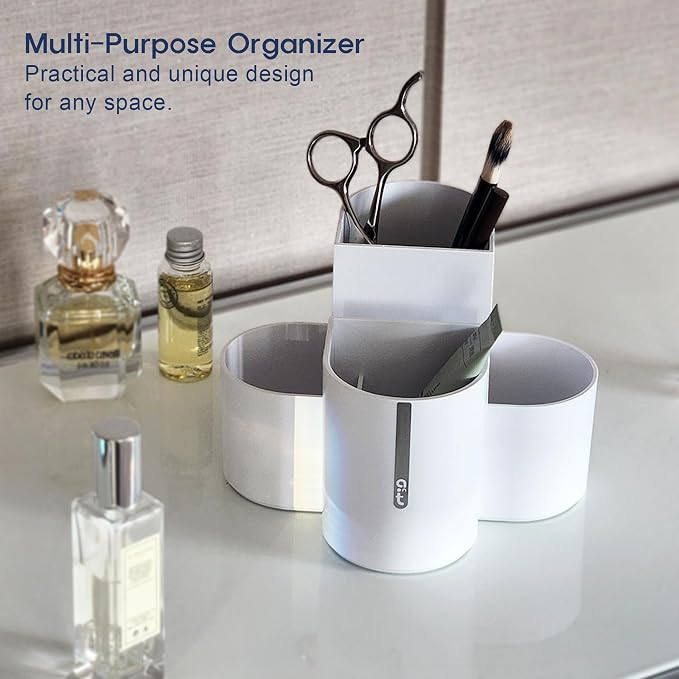 Aesthetic Desk Organizer [Arctic White] - Multi-Compartment Pen Holder & Remote Control Caddy, Modern Vanity Makeup Brush Organizer, Premium Stationery Storage (Made In Korea)