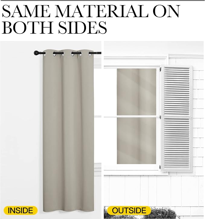 NICETOWN Blackout Natural Curtain for Living Room, 1 Panel, W55 x L78, Thermal Insulated Solid Grommet Sound Reducing Energy Saving Window Drape for Bedroom/Dining Room