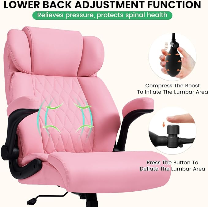500lbs Big and Tall Office Chair Adjustable Lumbar Support for Back Pain, Extra Wide Seat Executive Office Chair Thick Armrest Pad, Heavy Duty Base&Upgraded Wheels, Ergonomic Comfy Computer Desk Chair