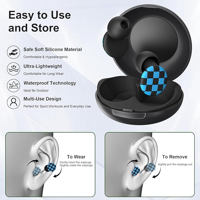 Ear Plugs for Sleeping, Silicone Ear Plugs for Noise Cancelling, Soft Reusable Ear Plugs Noise Reduction 33dB-38dB for Sleep, Block Snoring, Work, Noise Sensitivity, Study