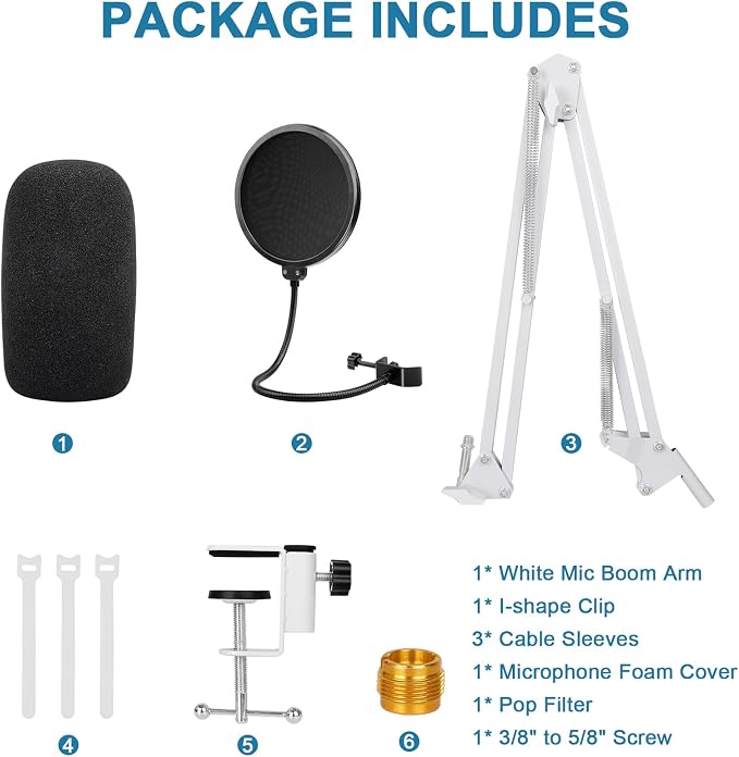 White Boom Arm for Hyperx Quadcast S, Adjustable Hyperx Quadcast White Mic Stand Microphone Arm Compatible with Hyperx Quadcast with Pop Filter,Mic Cover, By ChromLives
