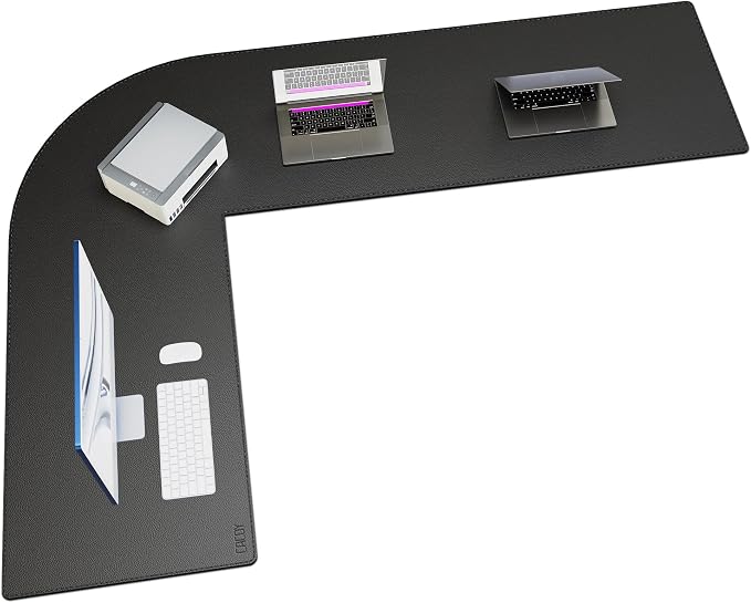 Cacoy 82.7"L x 61.8"L x 23.6"W L-Shaped Desk Mat, 83 Inch PU Leather Large Executive Desk Pad Blotter, Corner Computer Desk Protector for Home Office, L Shaped Gaming Mouse Pad for Corner Desk, Black