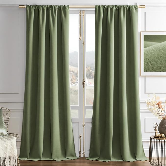Joydeco Coconut Green Velvet Curtains 108 Inches 2 Panels, Luxury Thermal Insulated Soft Green Curtains for Bedroom & Living Room, Room Darkening Velvet Drapes, Rod Pocket (52W x 108L)