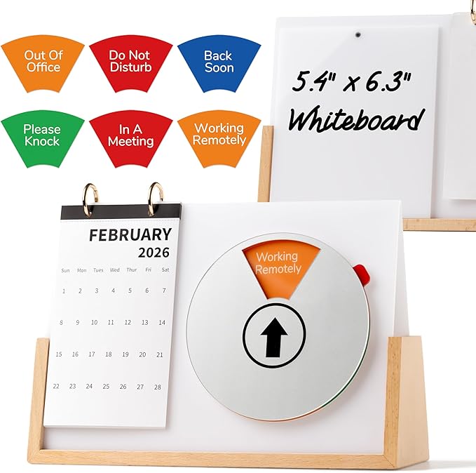 2026 Desk Calendar with Do Not Disturb Sign, 3-in-1 Acrylic Whiteboard & Status Indicator, U-Shape Solid Wood Office Decor & Desktop Organizer, WFH Essentials & New Job Gift for Coworkers, 10.3x3.5 White